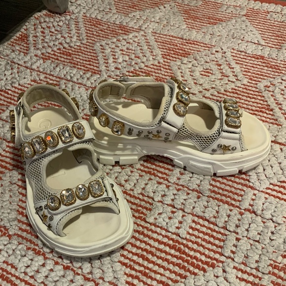 Gucci Leather and mesh sandal with crystals size 39 - Picture 2 of 9